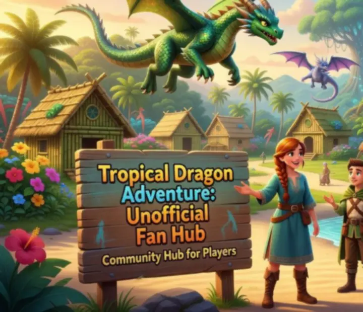 Kolorowa ilustracja fanowskiego portalu Dragon Cape Przygoda z tropikalną wyspą i smokami